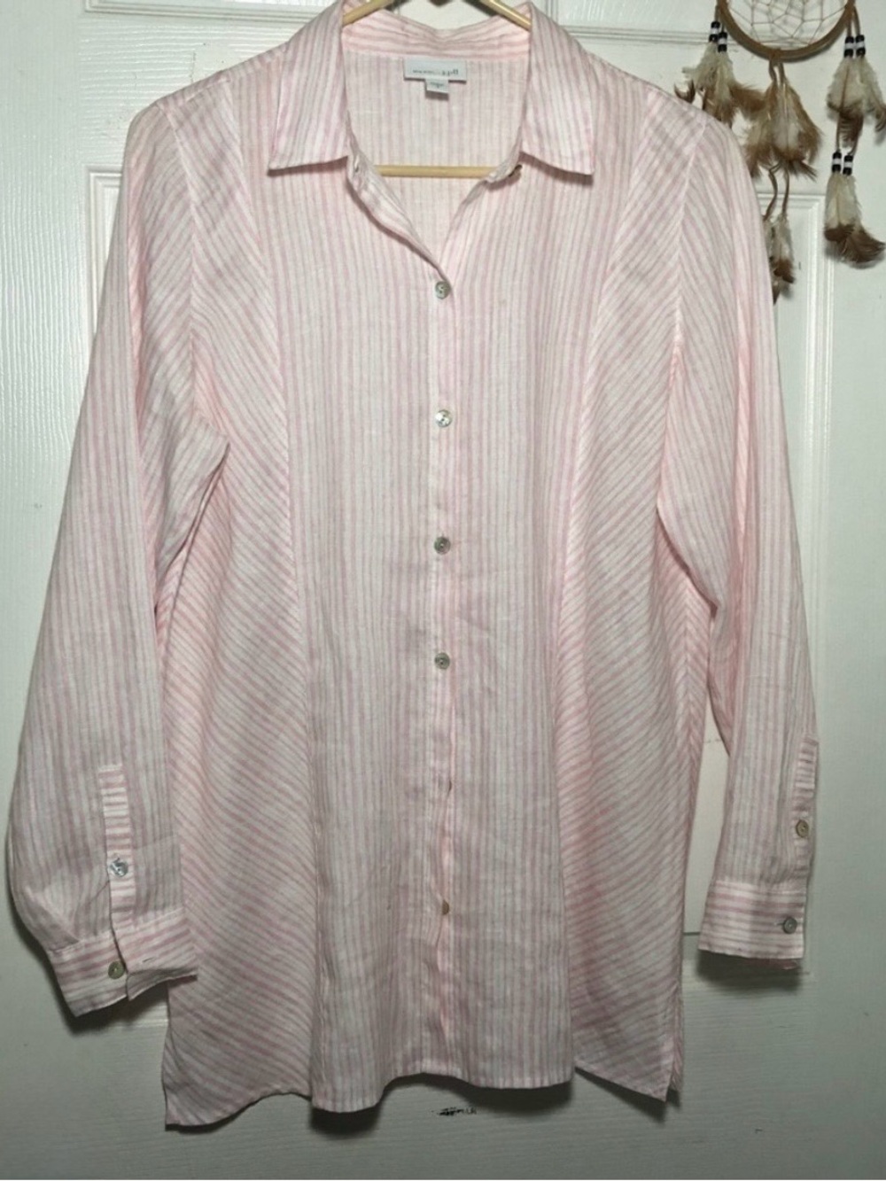 - J jill. Linen‎ pink women’s top , long sleeves Sz S